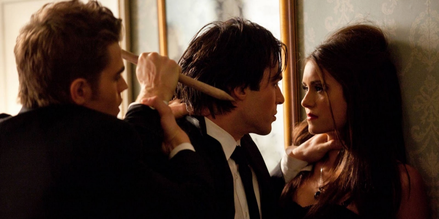 Stefan stops Damon from staking Katherine