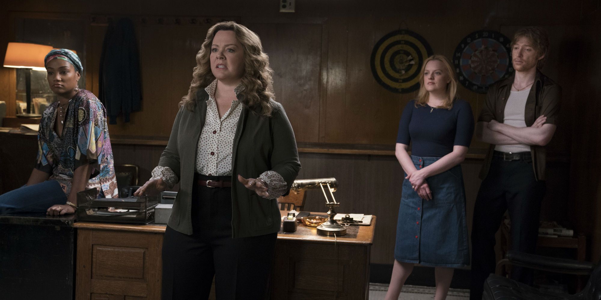 Melissa McCarthy Tiffany Haddish Elisabeth Moss and Domhnall Gleeson in The Kitchen