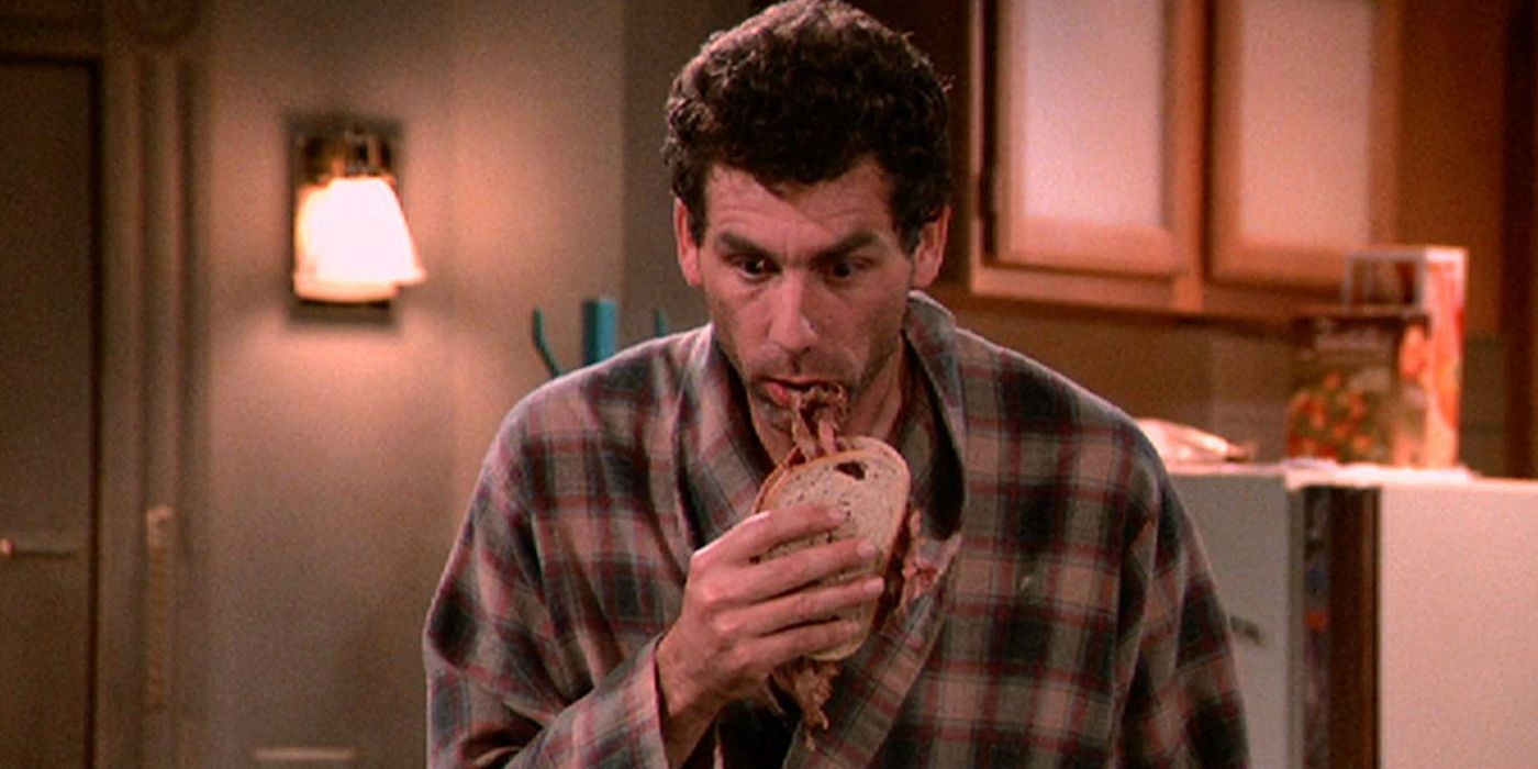 Kramer eats a sandwich in his robe in Seinfeld