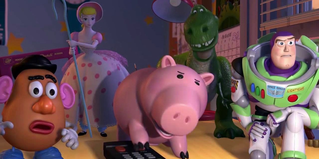 Mr. Potato Head, Bo Peep, Haam, and Buzz Lightyear in Toy Story 2