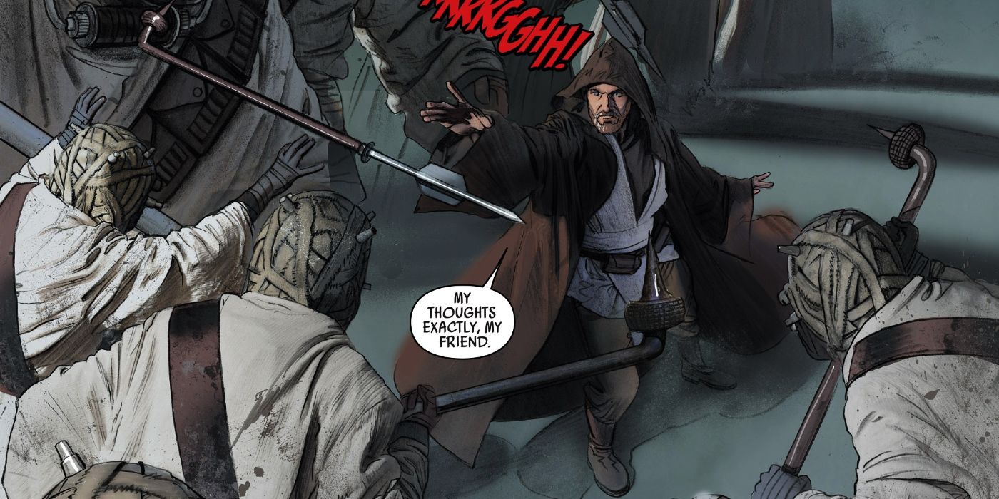 Obi-Wan Fighting Tusken Raiders Comic