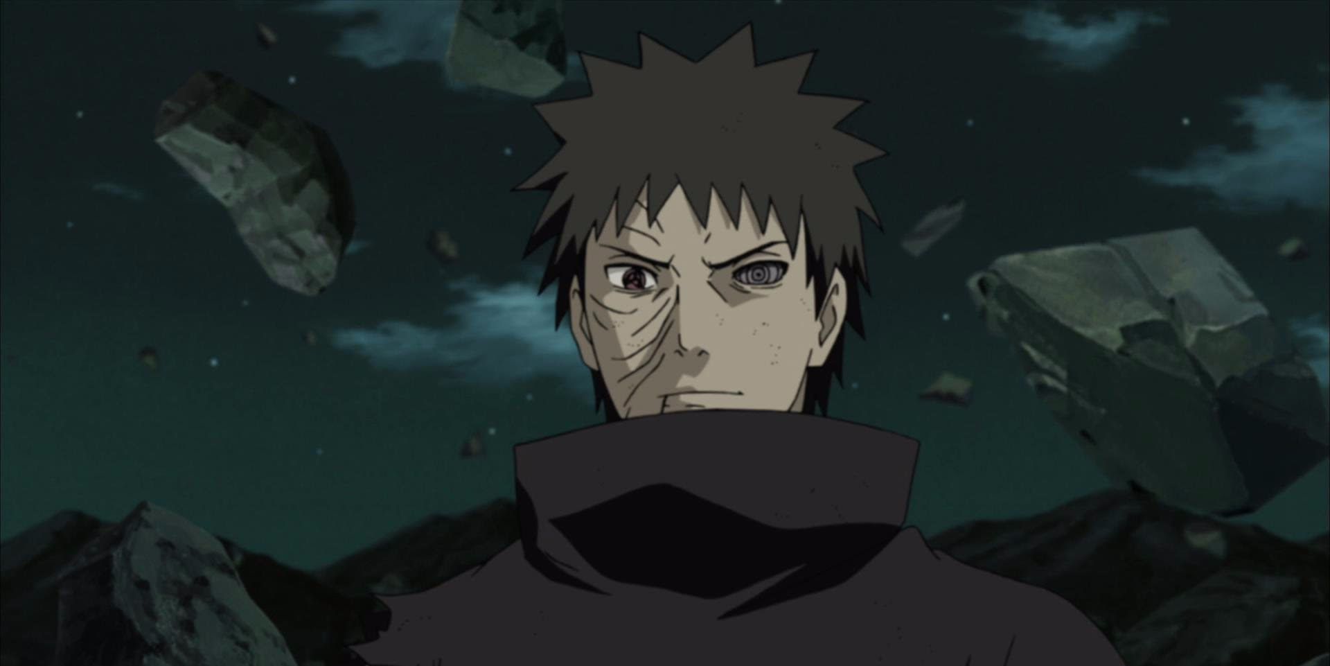 Tobi removes his mask and reveals his face in Naruto