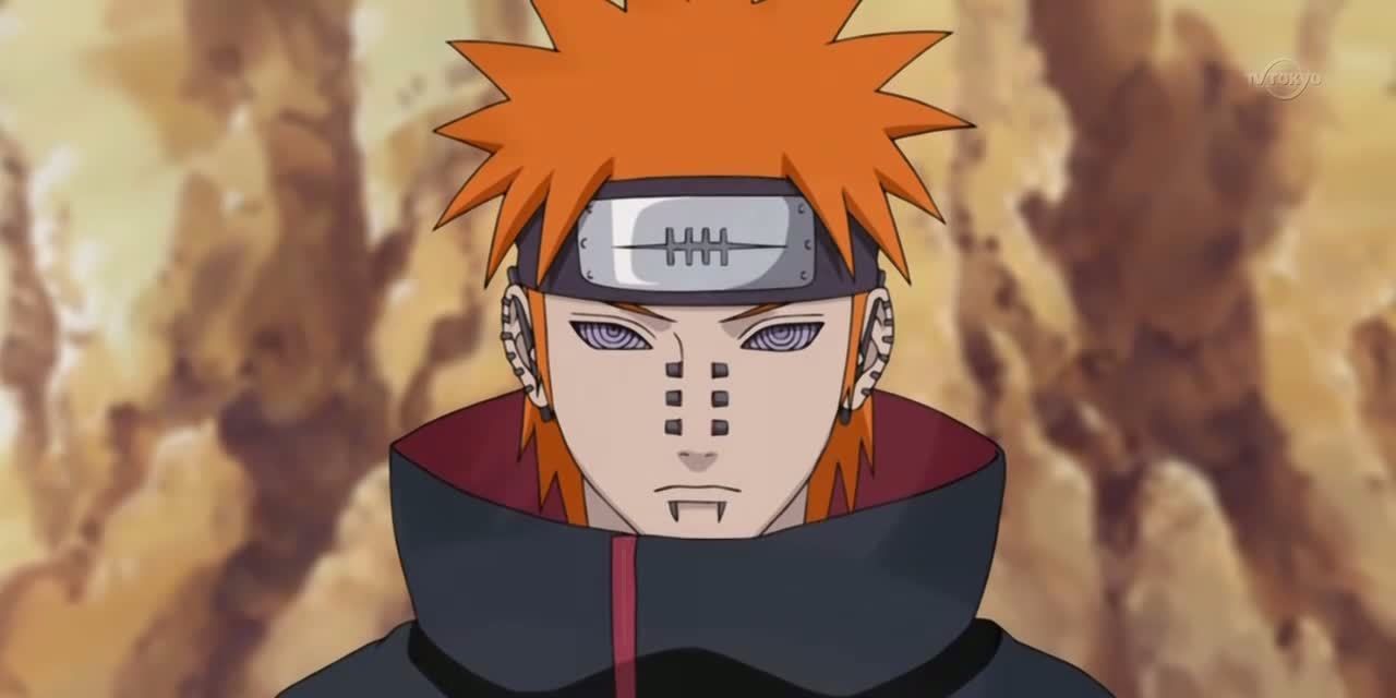 Pain stands in front of a rock face in Naruto Shippuden