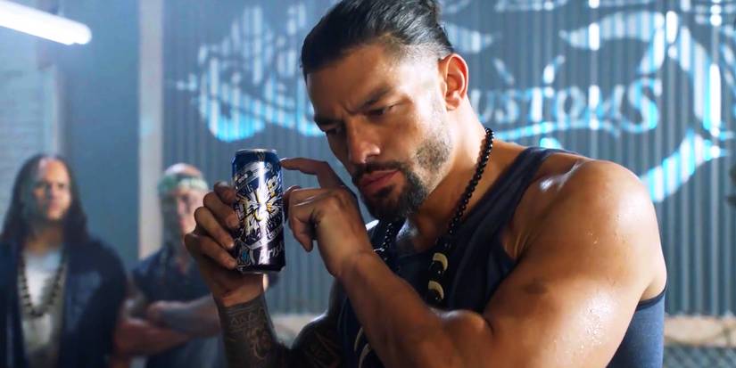 Roman Reigns as Brisk holding a can Hobbs & Shaw Advert