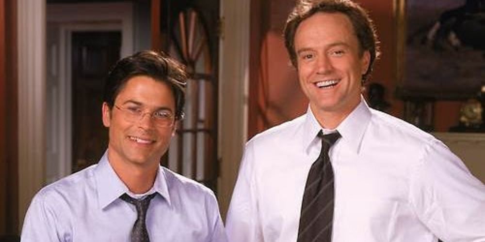 Sam Seaborn and Josh Lyman smiling in The West Wing