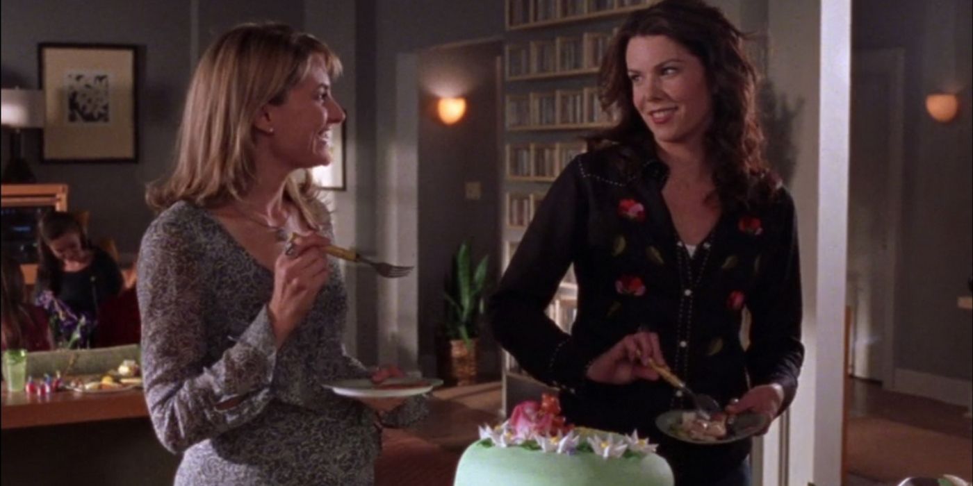Sherry and Lorelai at the baby shower on Gilmore Girls