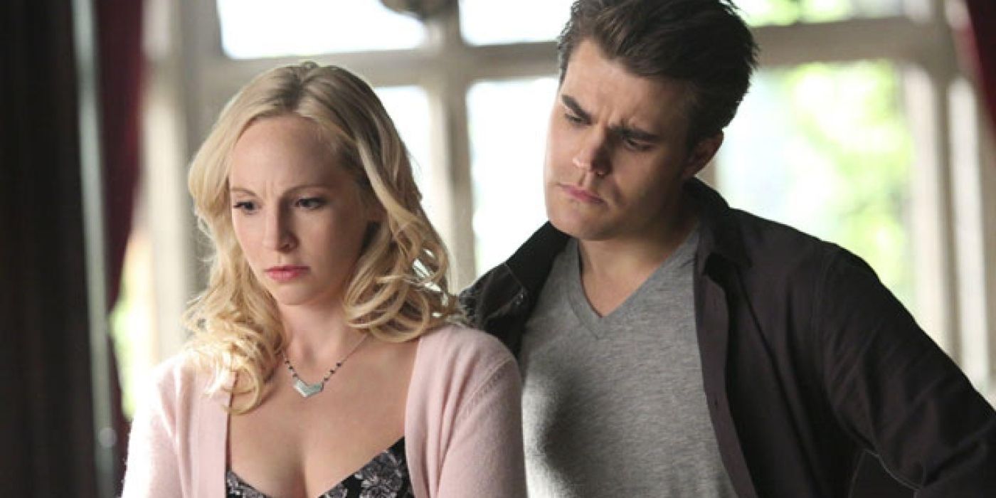 Caroline and Stefan standing together in The Vampire Diaries