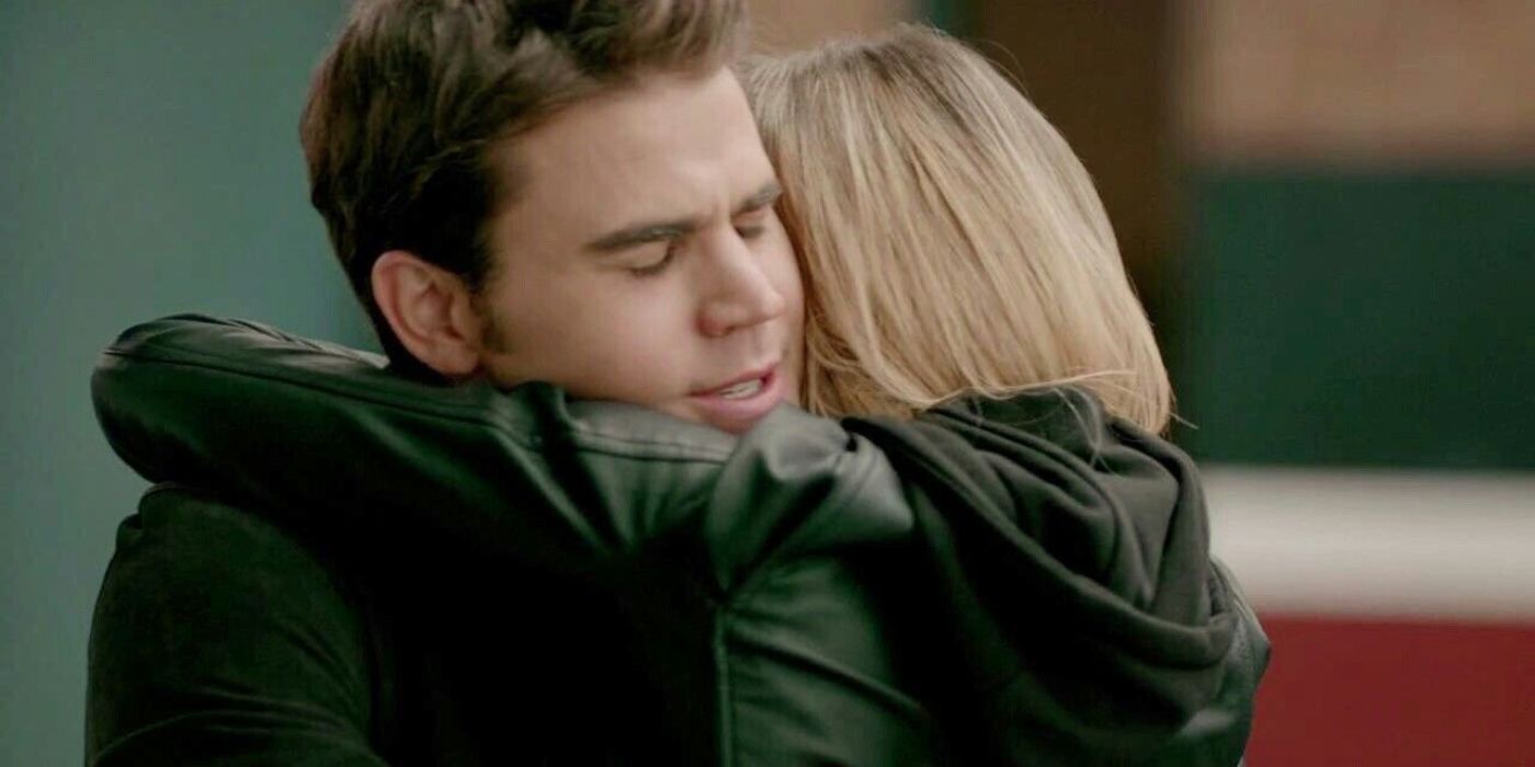 Stefan and Lexi hugging on The Vampire Diaries