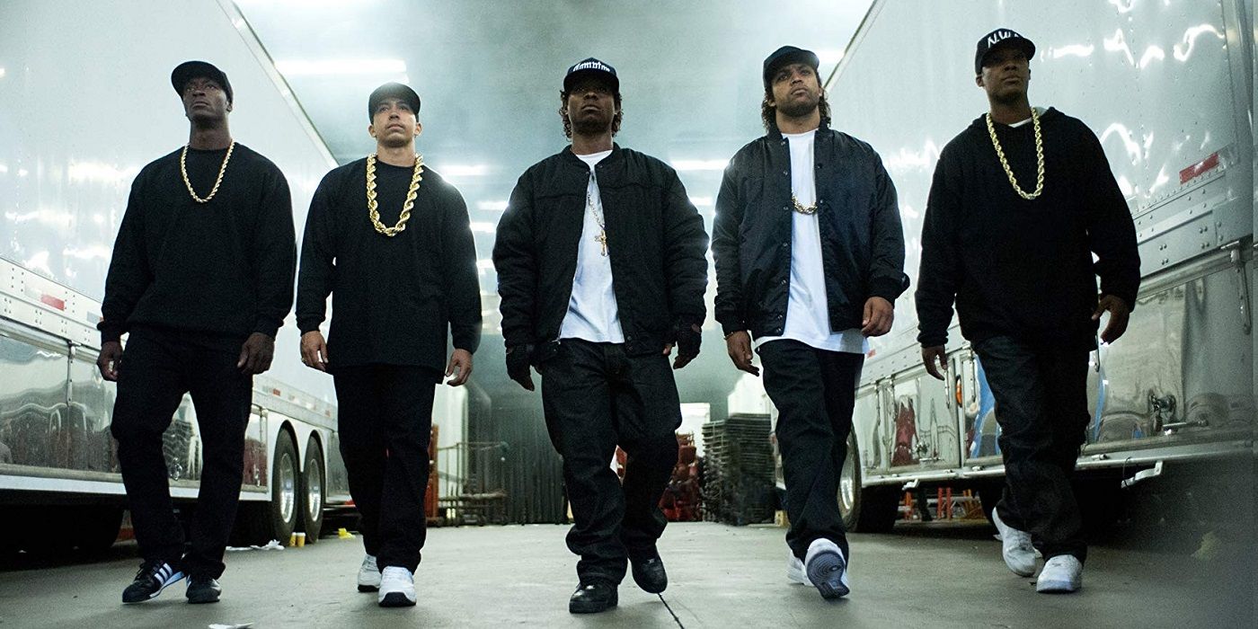 The members of NWA walk together in Straight Outta Compton