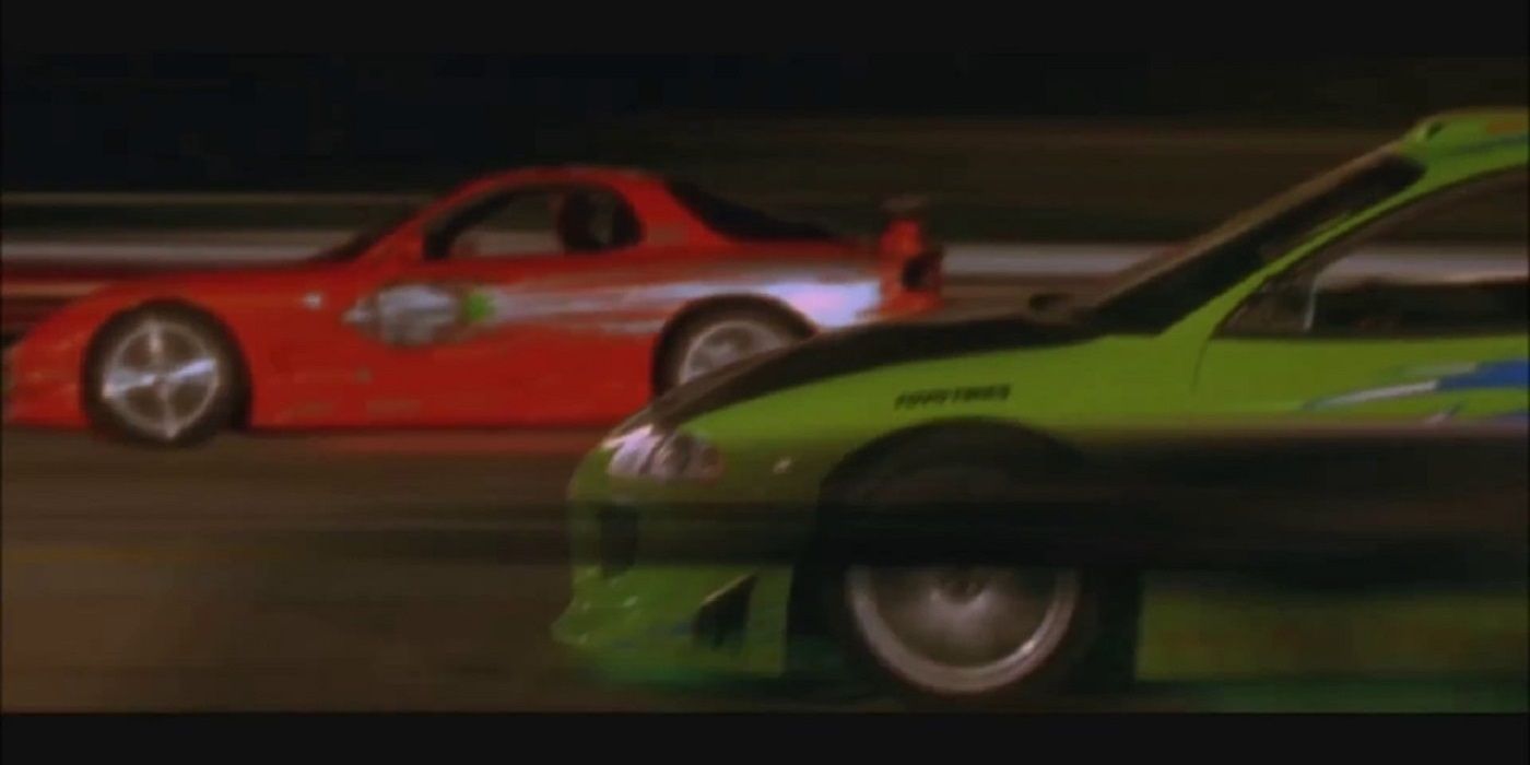 Brian and Dom drag race in The Fast and the Furious