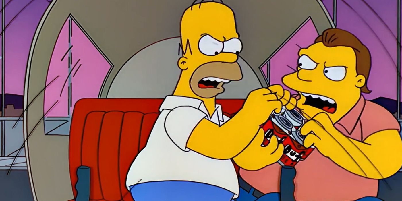 Barney e Homer brigam por cerveja em um helicóptero em Os Simpsons