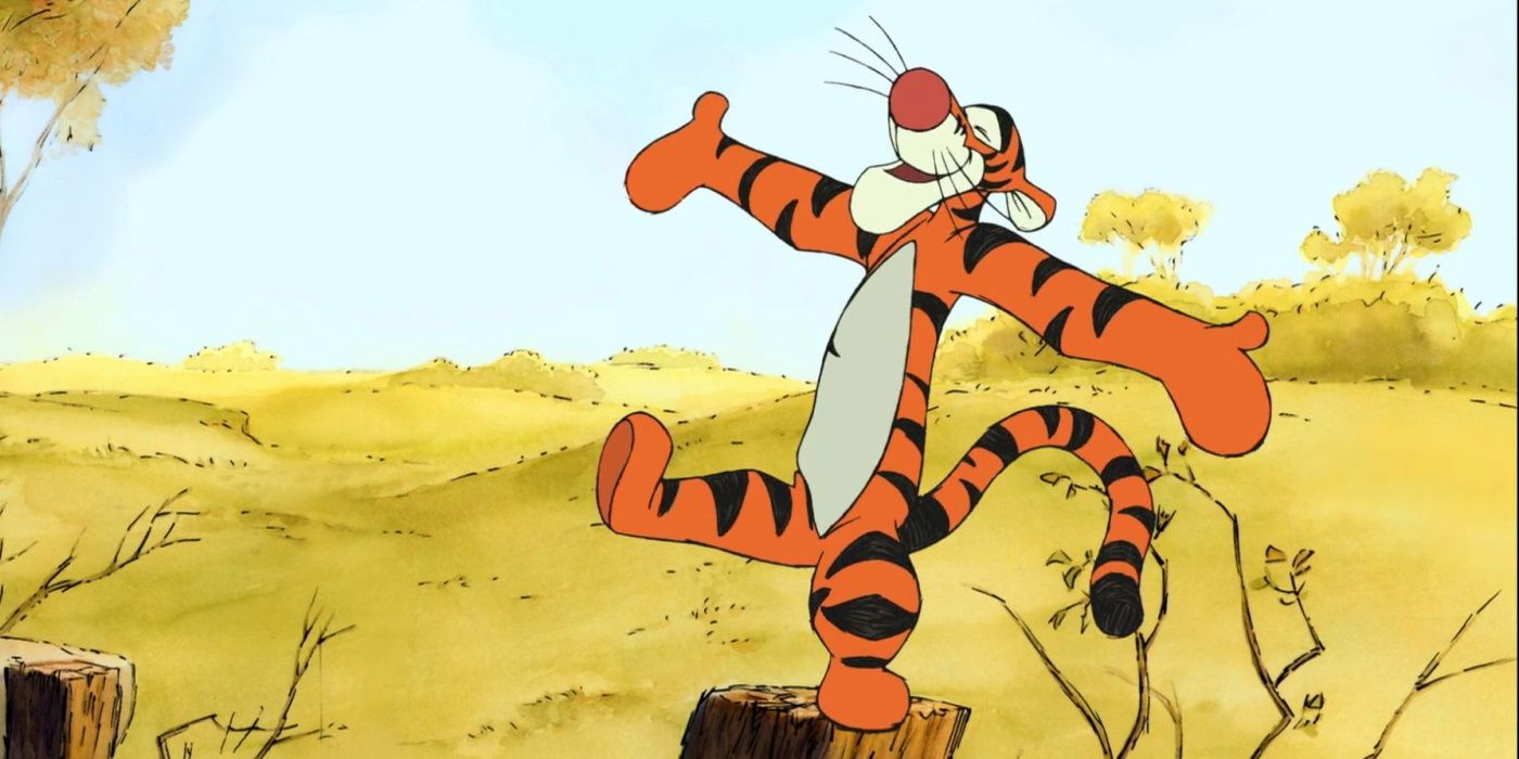 Tigrão saltando pela floresta em The Tigger Movie