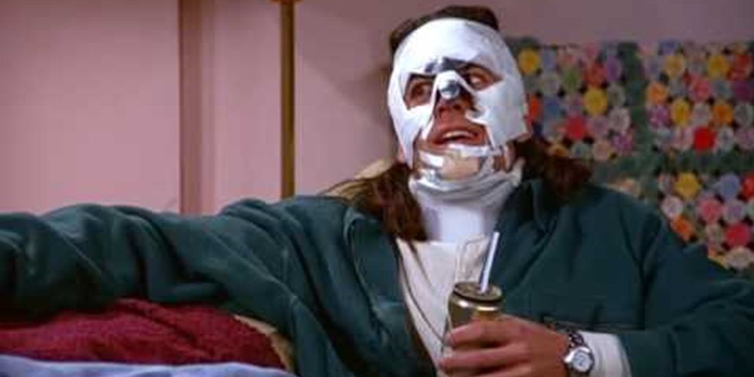 Tony with bandages on his face in Seinfeld