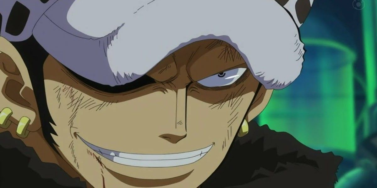 Close up of Law smirking into the camera in One Piece