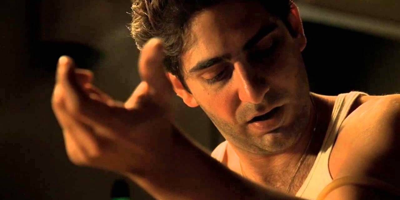 Michael Imperioli as Christopher Moltisanti shooting heroin in The Sopranos