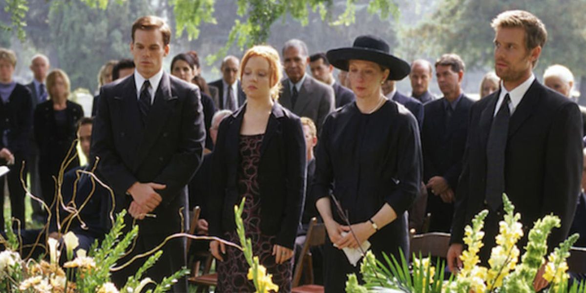 The characters at a funeral in the series finale of Six Feet Under