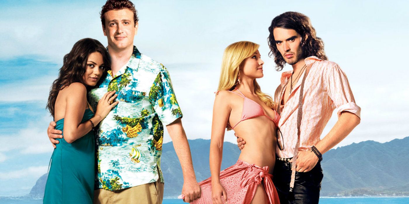 Mila Kunis, Jason Segel, Kristen Bell, and Russell Brand in the poster for Forgetting Sarah Marshall