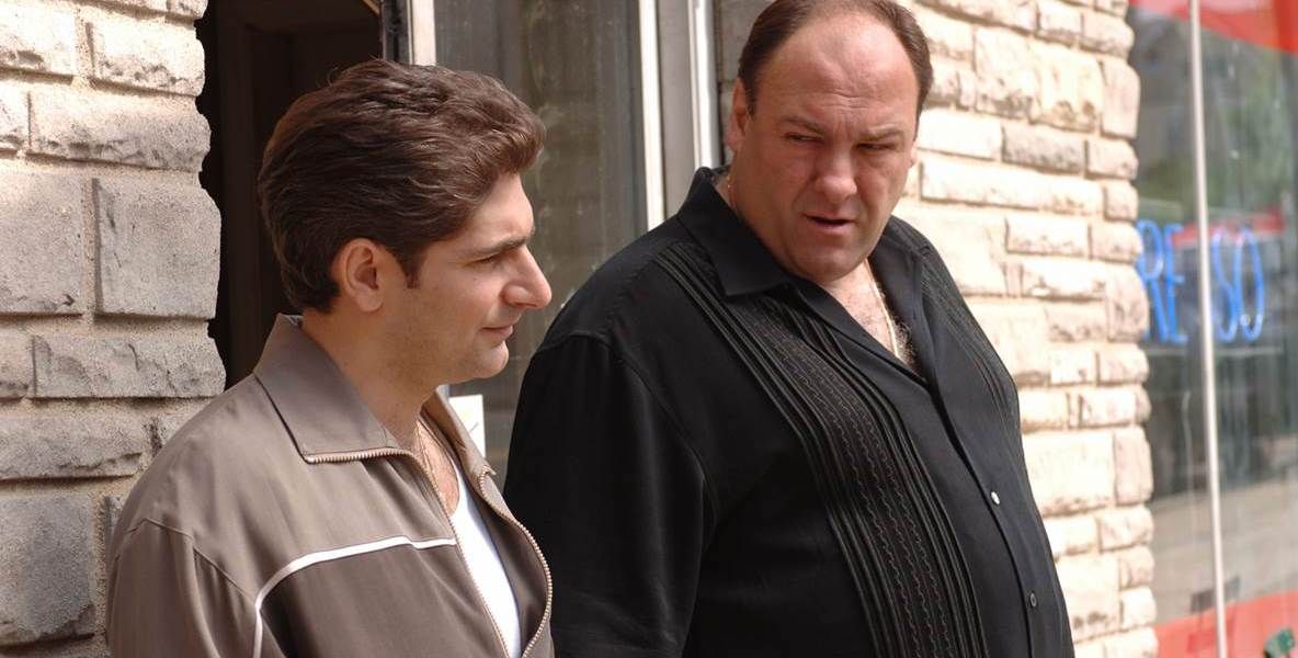 Christopher and Tony standing outside the shop in The Sopranos
