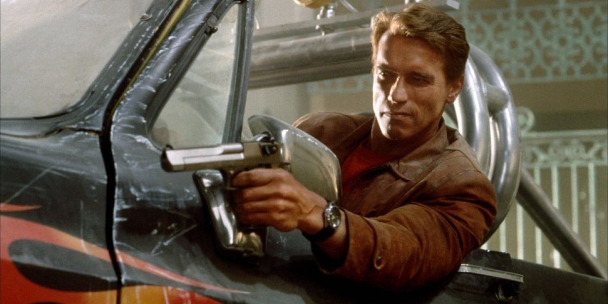 Arnold Schwarzenegger in a scene from Last Action Hero.