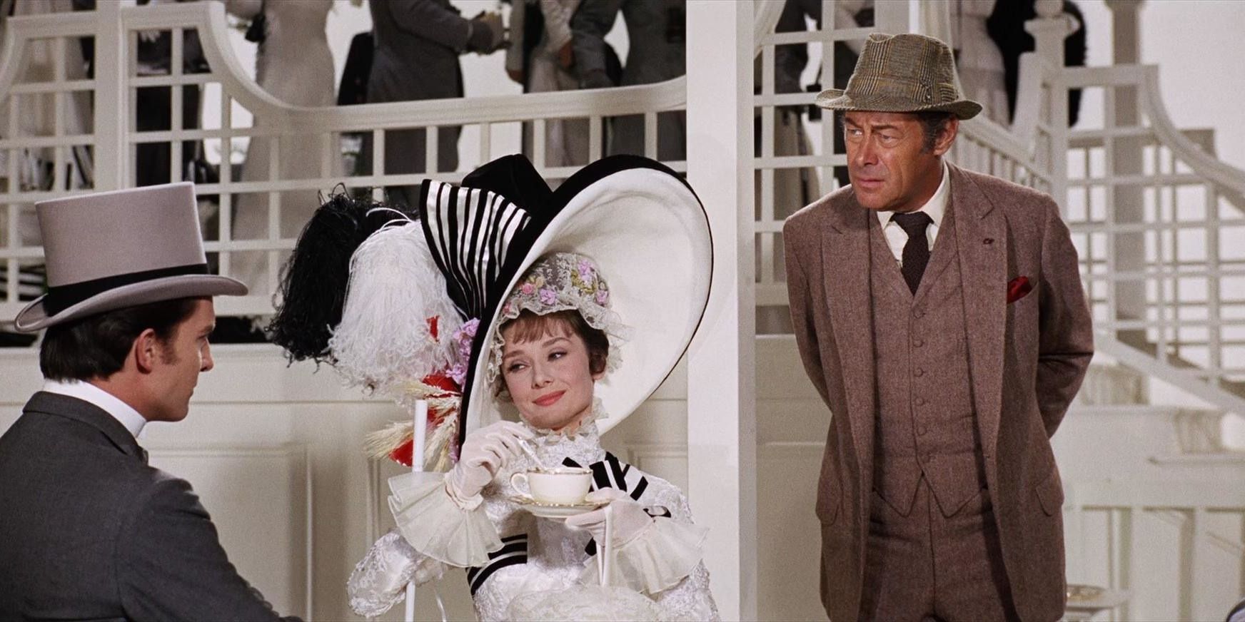 Audrey Hepburn in My Fair Lady wearing an iconic white dress