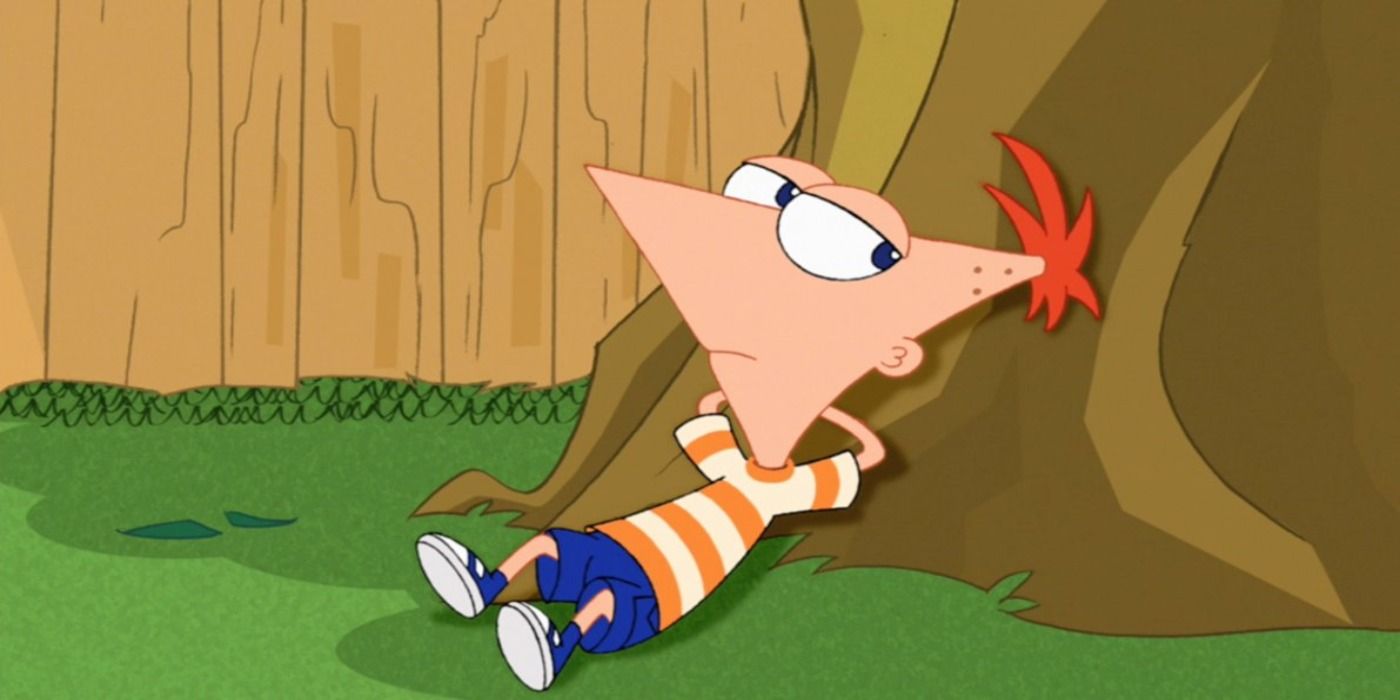 Phineas rests against a tree in Phineas and Ferb