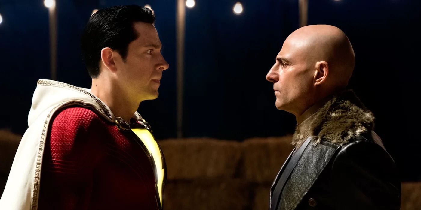 Shazam confronting Dr. Sivana in the carnival in Shazam!