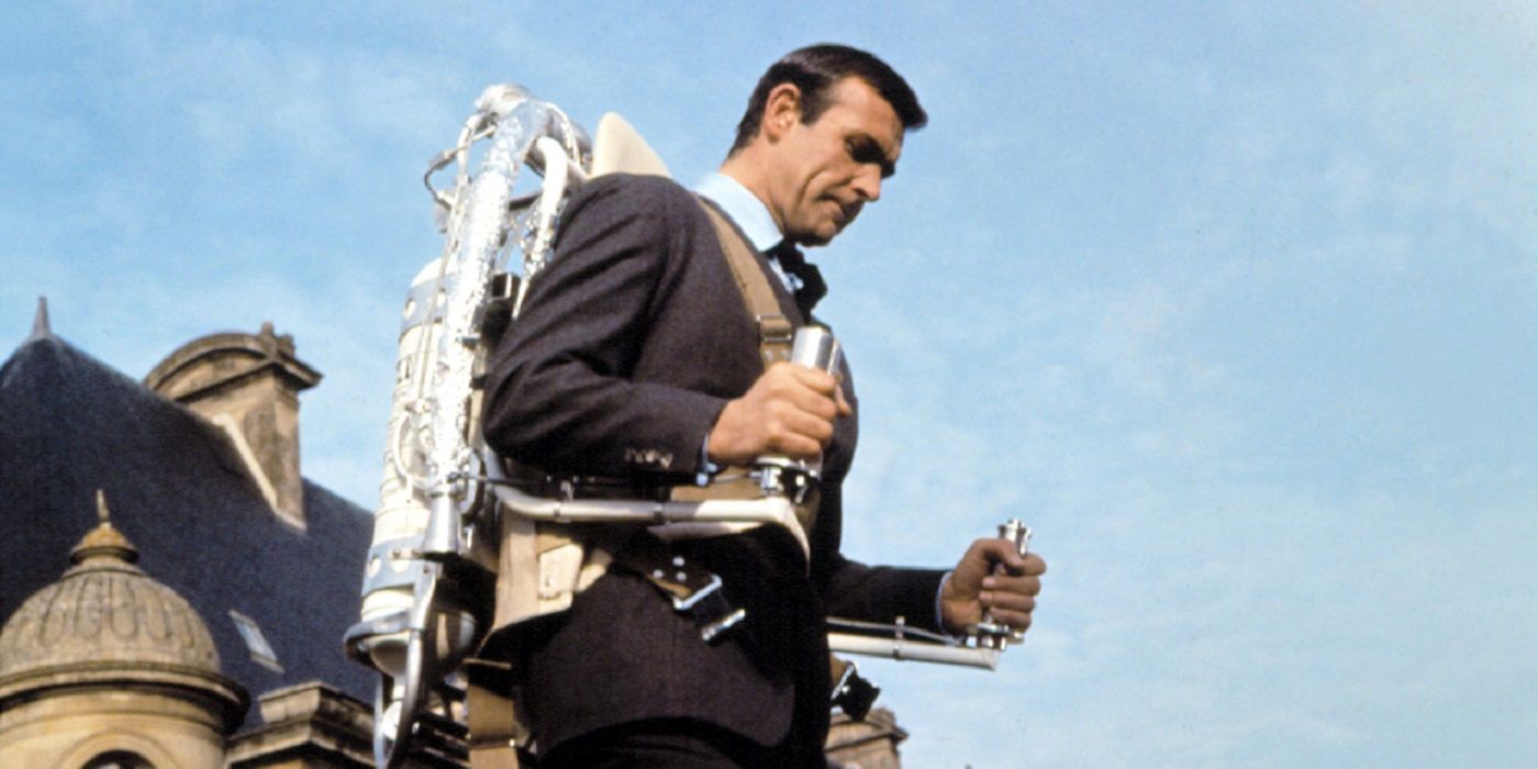 James Bond flies on his jetpack from Thunderball