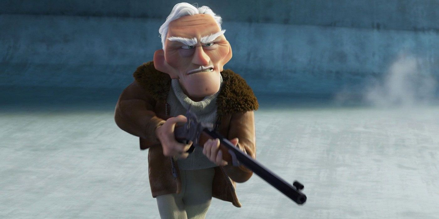 Charles Muntz holding a gun and looking angry in Up