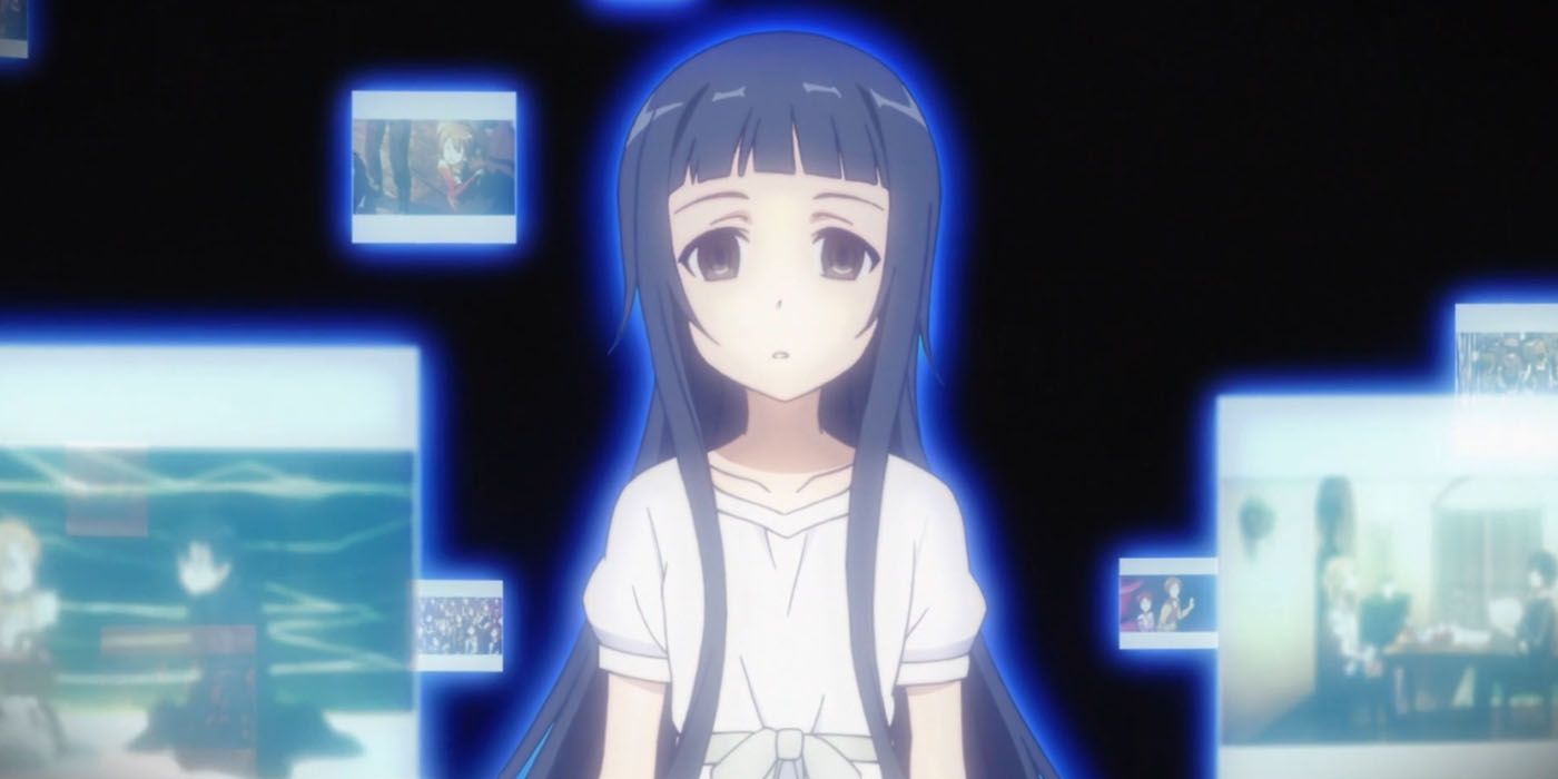 Yui olhando imagens de Kirito e Asuna em Sword Art Online