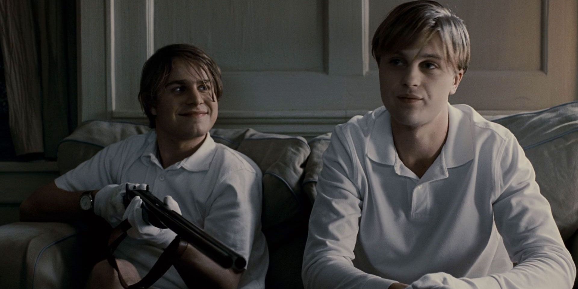 Brady Corbet and Michael Pitt as Peter and Paul, respectively, in Funny Games US.