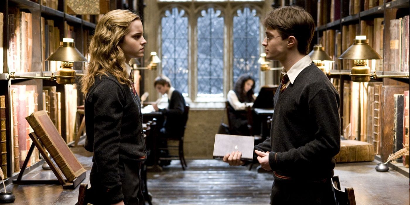 Harry and Hermione in the library