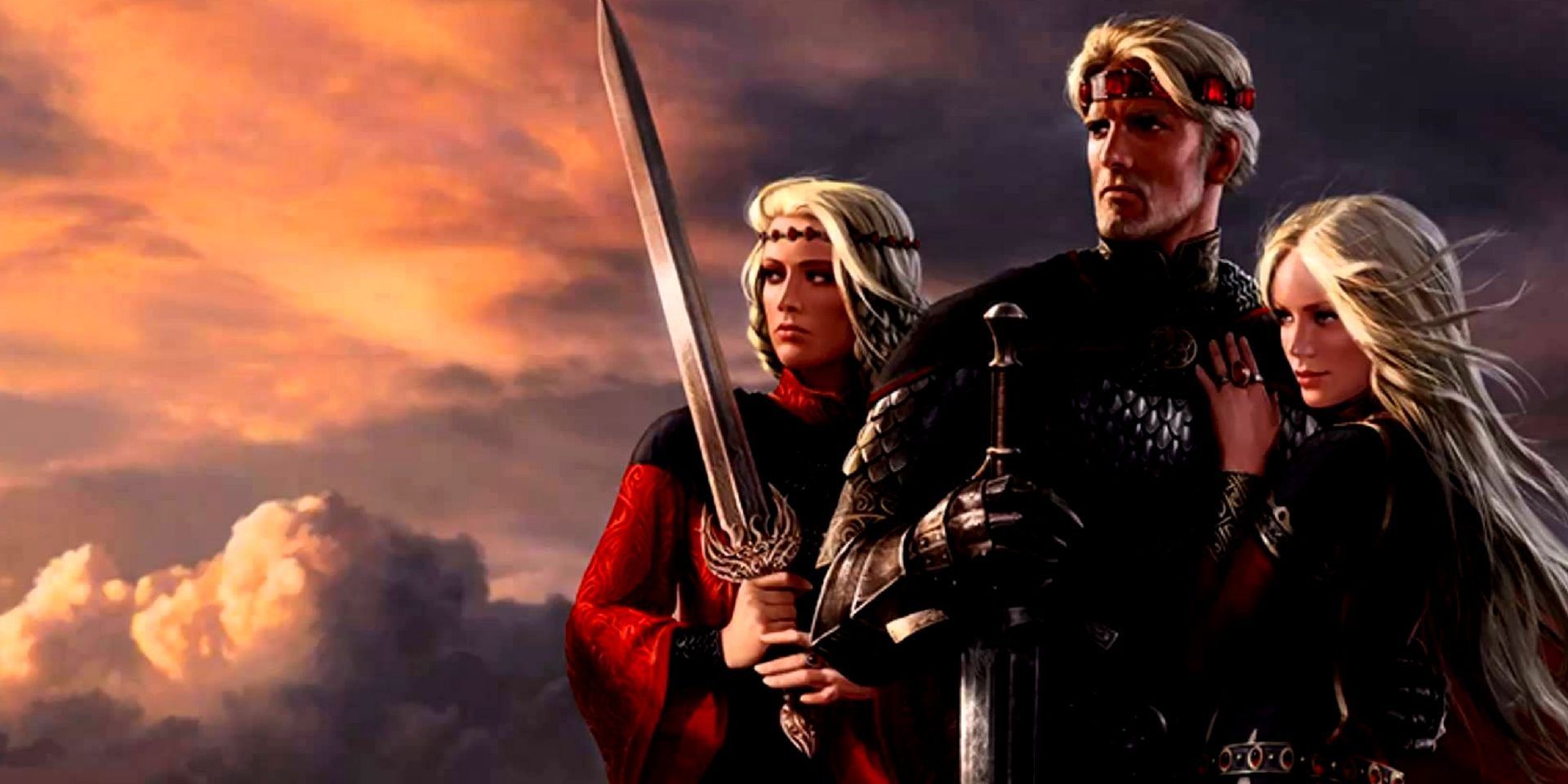 Aegon the Conqueror and his sister-wives, Rhaenys and Visenya