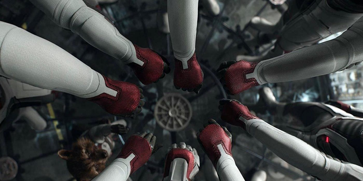 The Avengers hold hands before their time heist in Avengers: Endgame