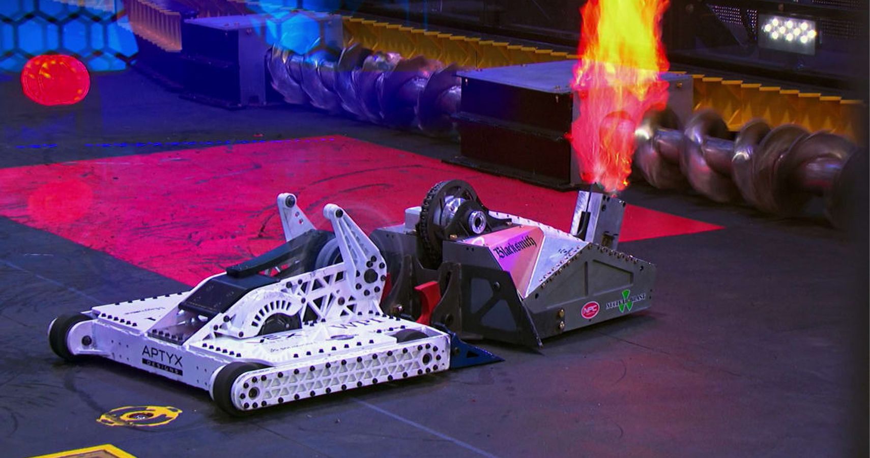 Two robots fight each other in BattleBots