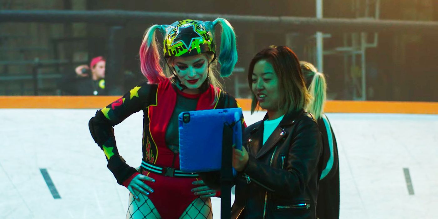 Harley Quinn actress Margot Robbie and director Cathy Yan on the set of Birds of Prey