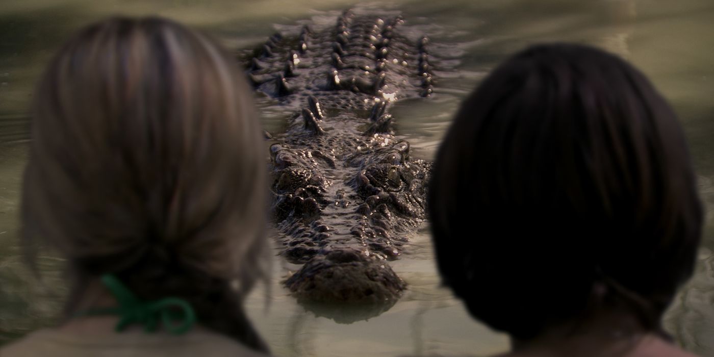 A crocodile eyeing survivors in Black Water