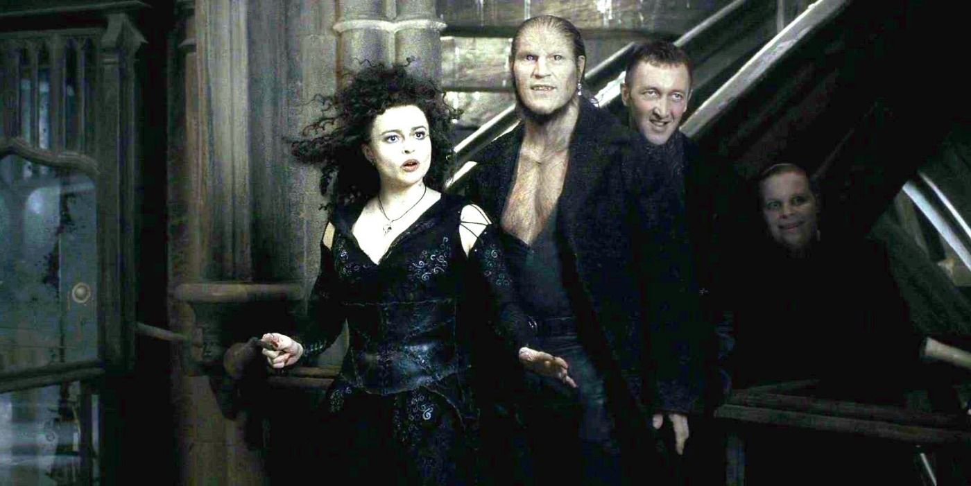The Carrows with Bellatrix and Fenrir in Harry Potter