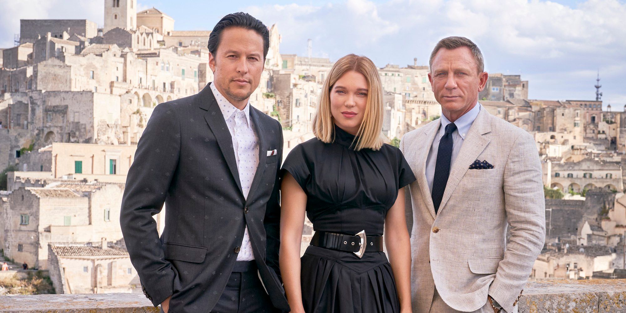 Cary Fukunaga, Lea Seydoux and Daniel Craig in Matera, Italy for new James Bond movie, No Time To Die