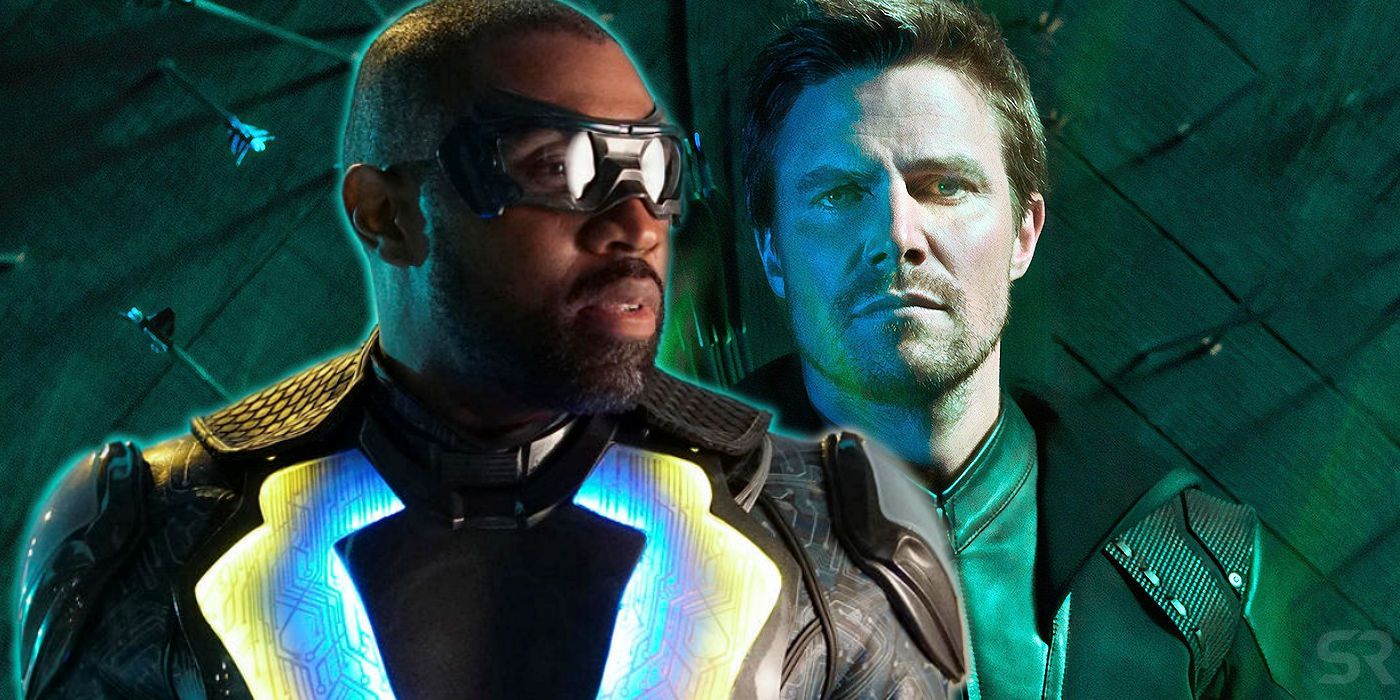Cress Williams as Black Lightning and Stephen Amell as Green Arrow