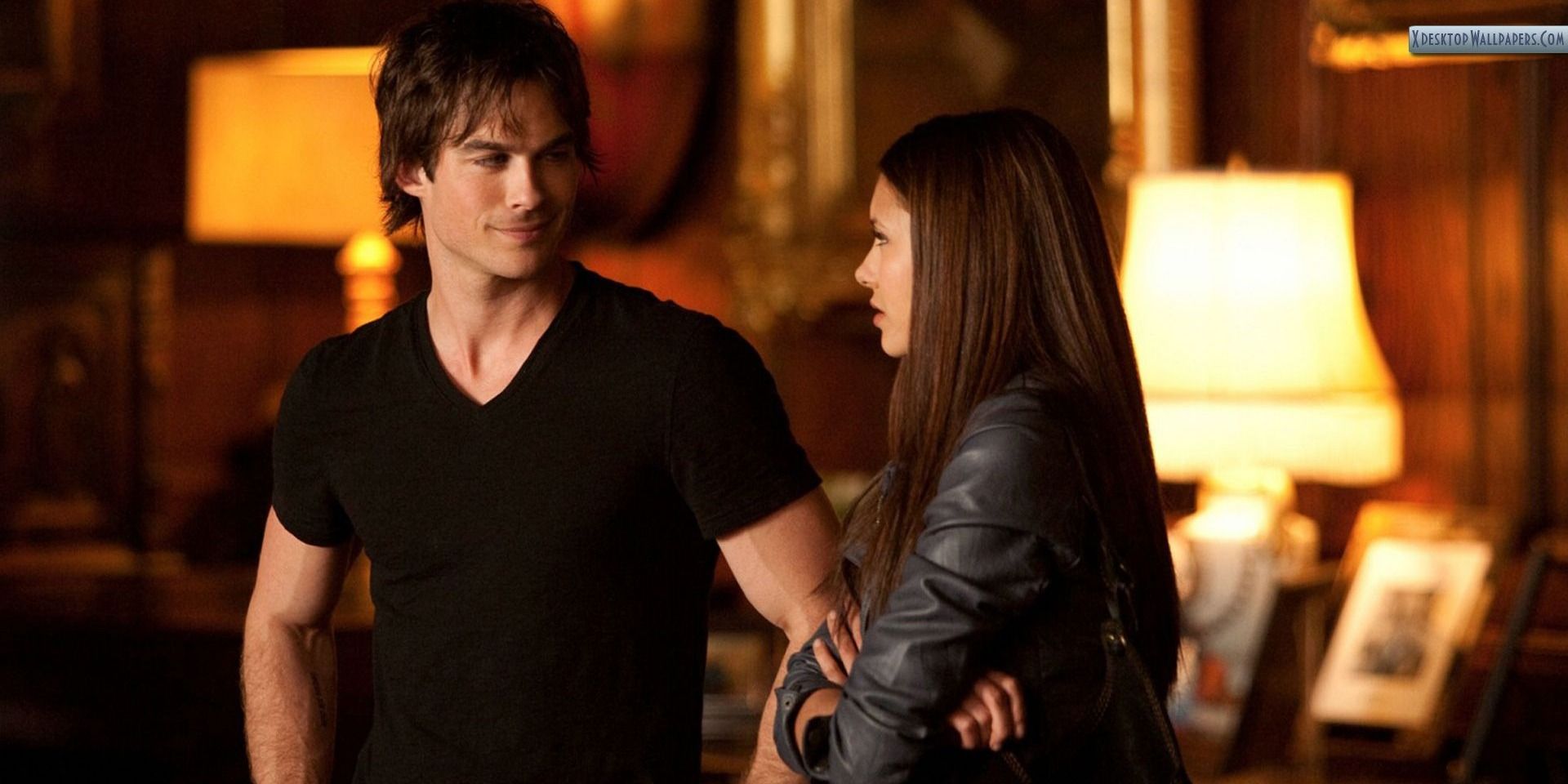 Damon and Elena Look at each other in The Vampire Diaries