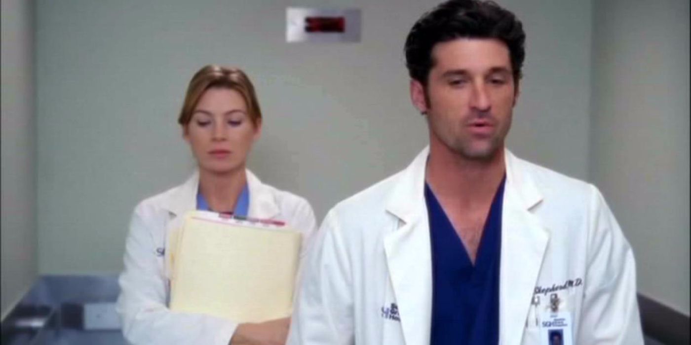 Meredith standing behind Derek on Grey's Anatomy