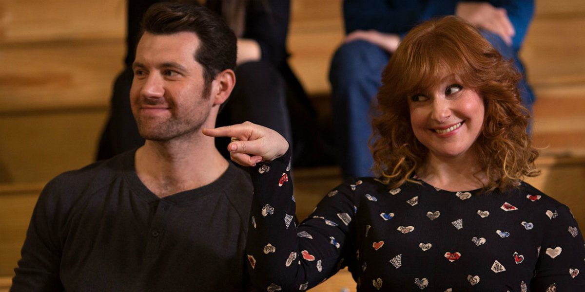 Billy and Julie smiling on Difficult People