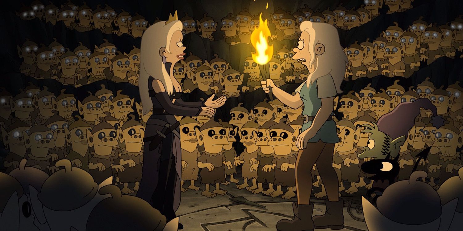 Disenchantment Dagmar and The Trogs confront Bean Elfo and Luci