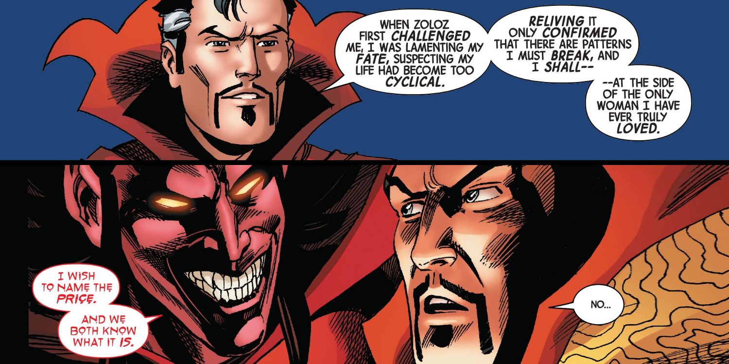 Doctor Strange makes a deal with Mephisto in Marvel Comics.