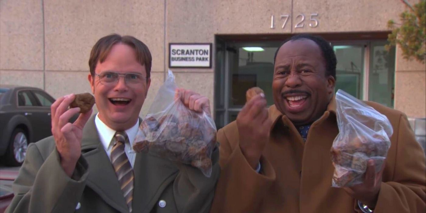 Dwight with Stanley and their meatballs on The Office