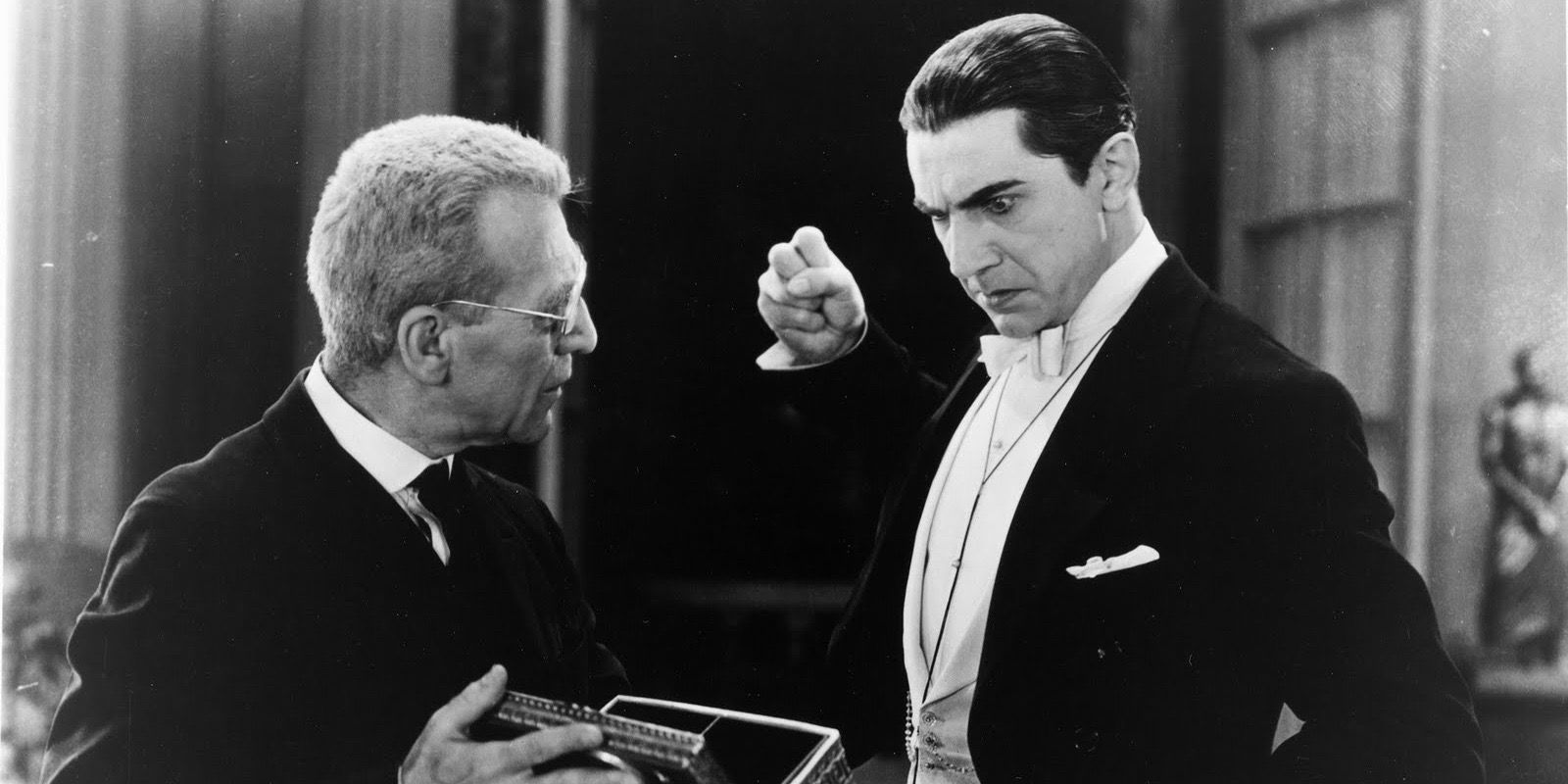 Edward Van Sloan as Van Helsing and Bela Lugosi as Dracula in Dracula 1931