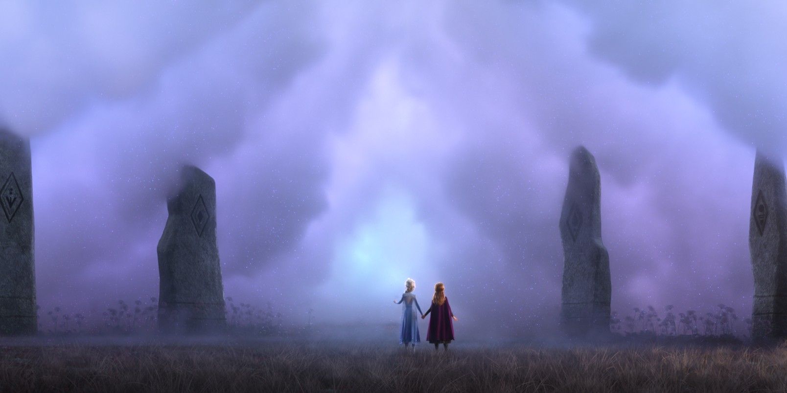 Elsa and Anna enter the Enchanted Forest in Frozen 2