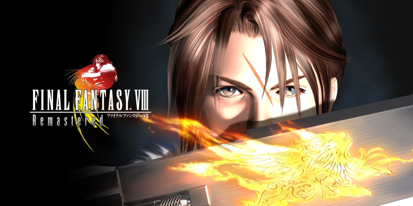 Squall covering his face with his Gunblade in FFVII key art.