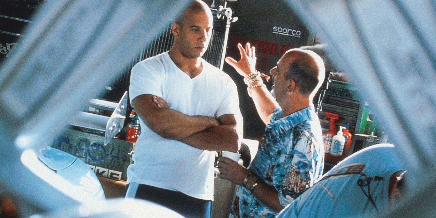 Rob Cohen directs Vin Diesel behind the scenes of The Fast and the Furious