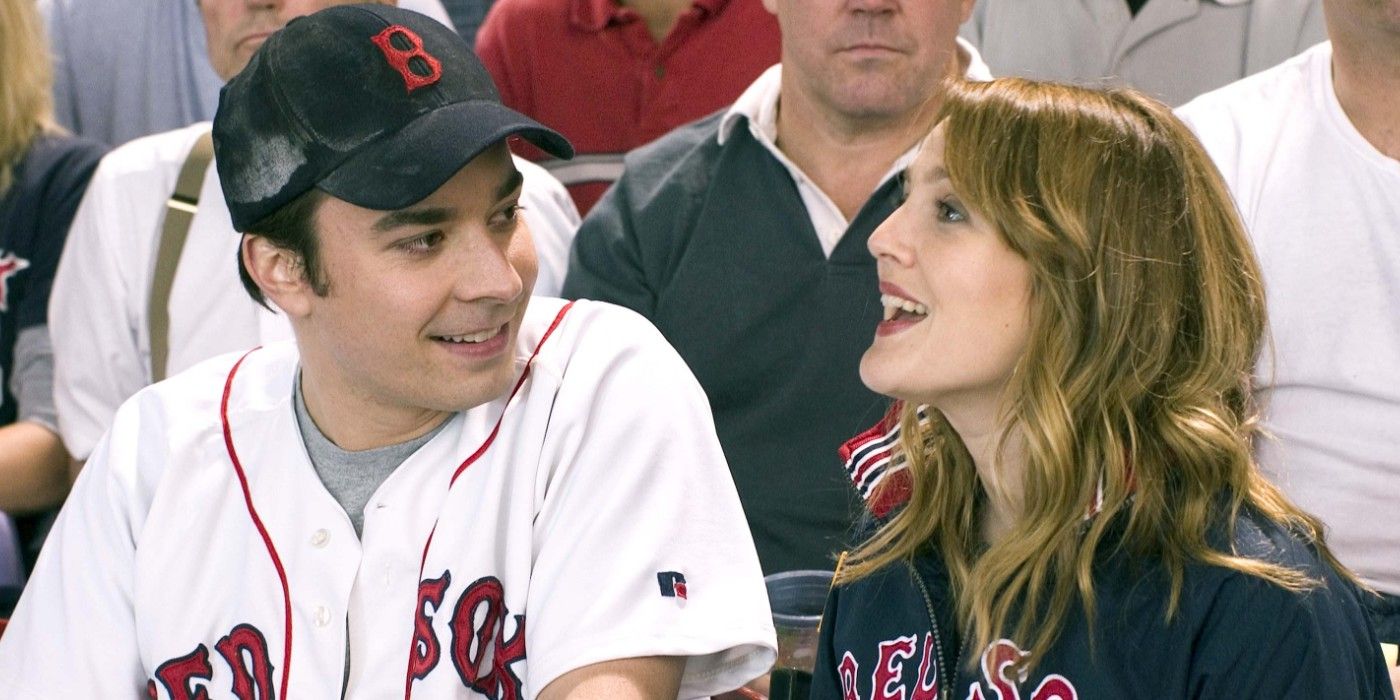 Jimmy Fallon and Drew Barrymore at a Red Sox game in Fever Pitch.